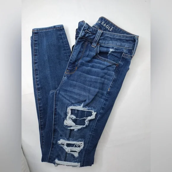American Eagle Outfitters Women's Jegging  Dark Blue Ripped Skinny Jeans - Picture 7 of 10